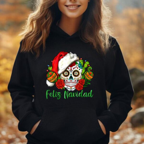 Feliz Navidad Santa Hat Skull Xmas Lights Mexican Christmas Unisex Hoodie