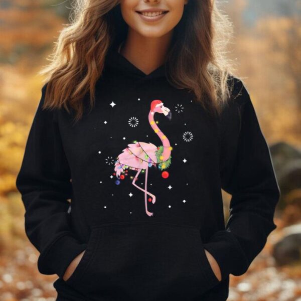 Flamingo Christmas Tree Lights Santa Hat Xmas Gifts Girls Unisex Hoodie