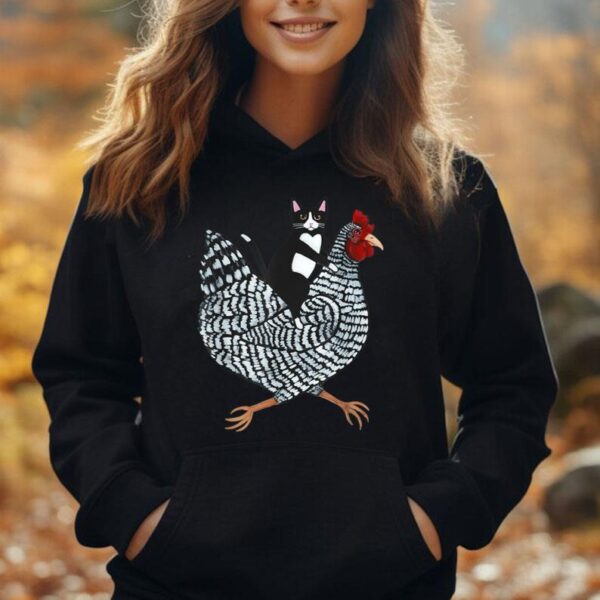 Funny Cat Riding Chicken Shirt Tuxedo Cat on a Chicken Lover Unisex Hoodie