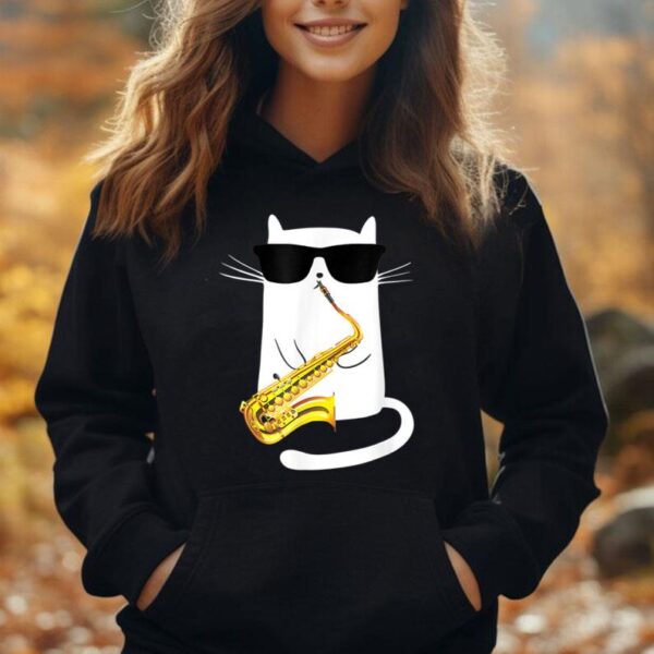 Funny Cat Wearing Sunglasses Playing Saxophone Unisex Hoodie