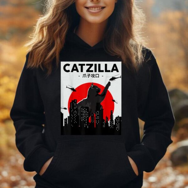 Funny Catzilla Shirt Japanese Sunset Attack City Cats Lovers Unisex Hoodie