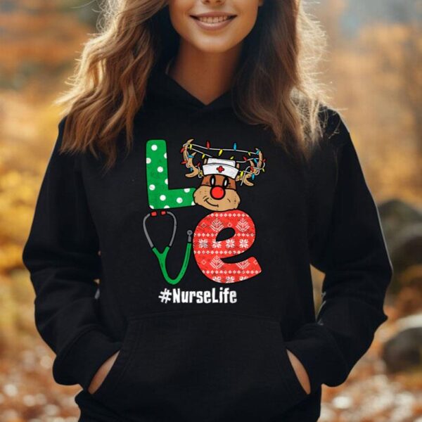 Funny Christmas Nurse Stethoscope Christmas Reindeer Nurse Unisex Hoodie