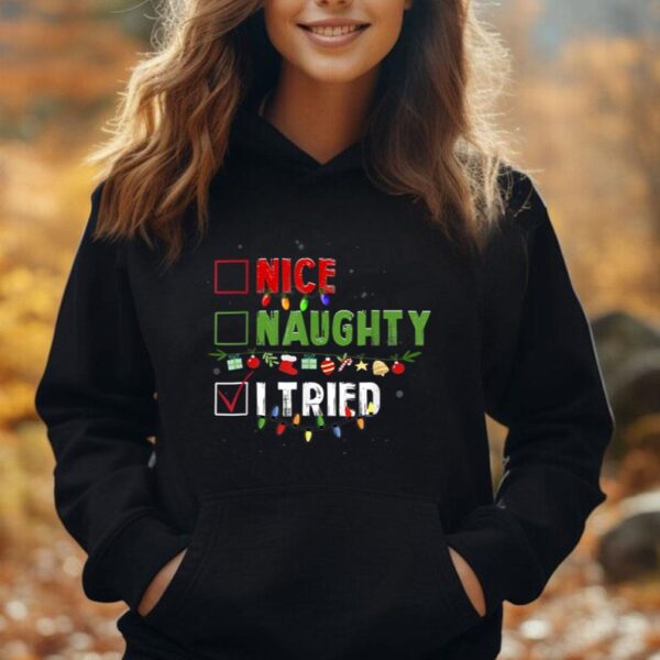 Funny Christmas Pajama Lights Nice Naughty I Tried Holiday Unisex Hoodie