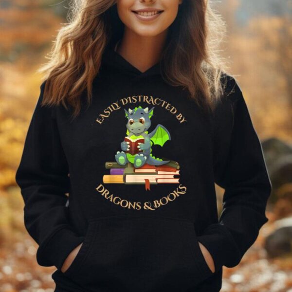 Funny Dragons Shirt Easily Distracted By Dragons And Books Unisex Hoodie