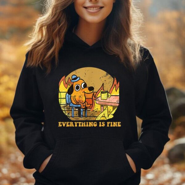 Funny Everything Is Fine Dog Drinking Coffee Burning Meme Unisex Hoodie