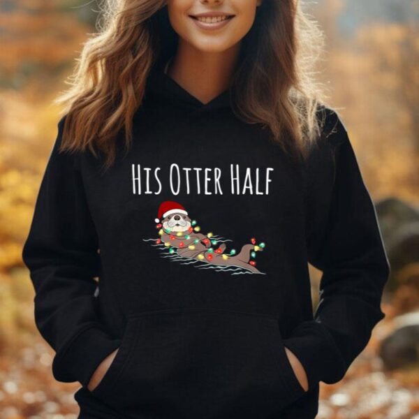 Funny Matching Couple His and Her Otter Half Ugly Christmas Unisex Hoodie