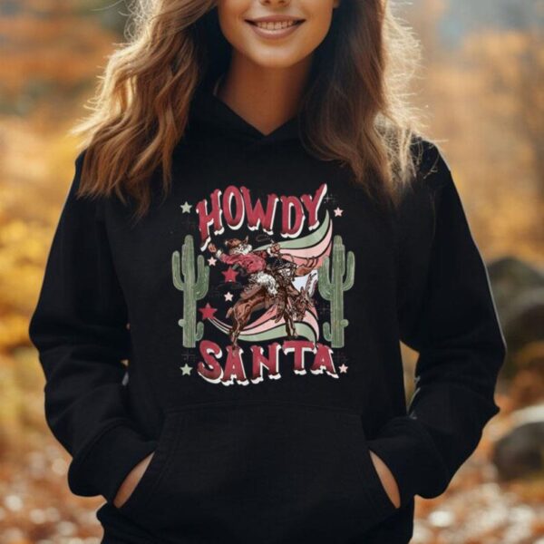 Funny Retro Western Christmas Cowboy Xmas Howdy Santa Unisex Hoodie