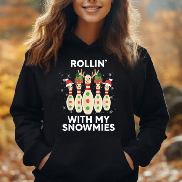 Funny Rollin' With My Snowmies Christmas Bowling Women Kids Unisex Hoodie