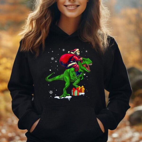 Funny Santa Riding Dinosaur T Rex Christmas Xmas Pajama Unisex Hoodie