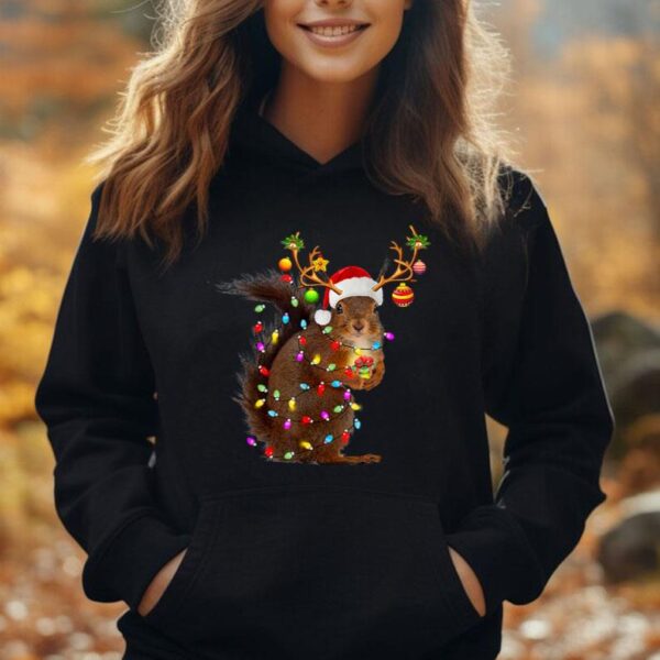 Funny Squirrel Christmas Reindeer Christmas Lights Pajama Unisex Hoodie