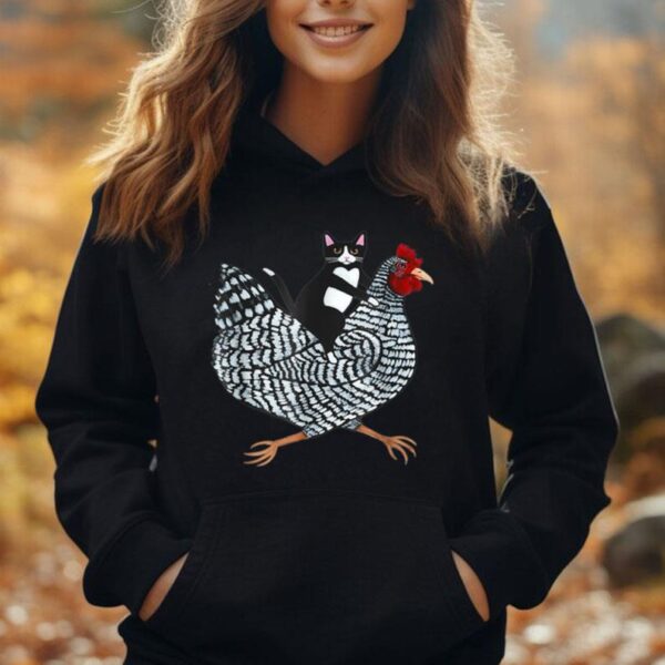 Funny Tuxedo Cat On A Chicken Funny Chicken Gifts Lover Tee Unisex Hoodie