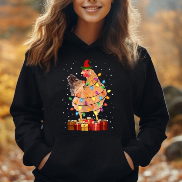 Funny Ugly Chicken Lights Christmas Shirt Elf Hat Hen Lovers Unisex Hoodie