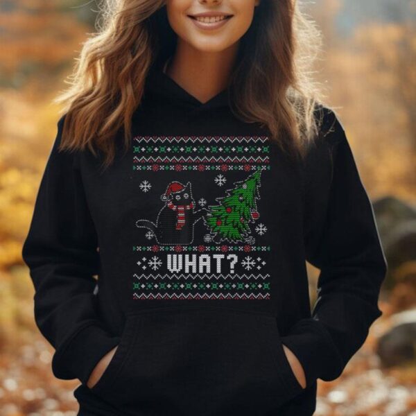 Funny Ugly Sweater Christmas Shirt Cat Lover Santa Hat Women Unisex Hoodie