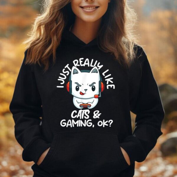 Gamer Boy And Girl Funny Cats Lover Video Games Cat Gaming Unisex Hoodie