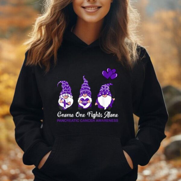 Gnome One Fights Alone Pancreatic Cancer Awareness Ribbon Unisex Hoodie