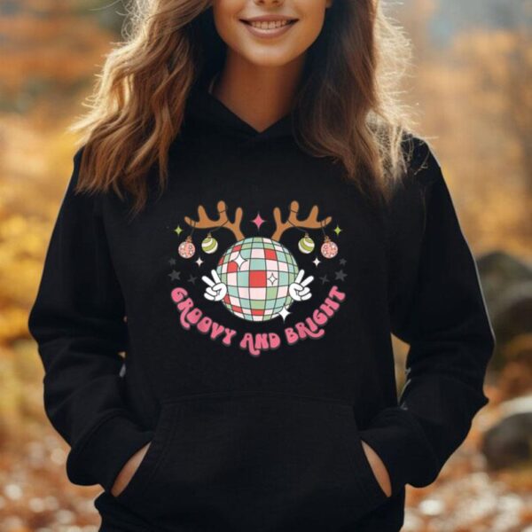 Groovy And Bright Merry Christmas Disco Ball Reindeer Unisex Hoodie