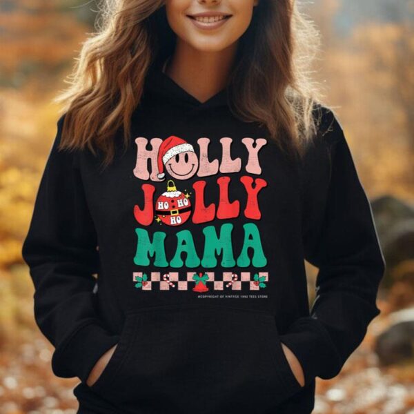 Groovy Retro Christmas Hippie Have A Holly Xmas Jolly Mama Unisex Hoodie