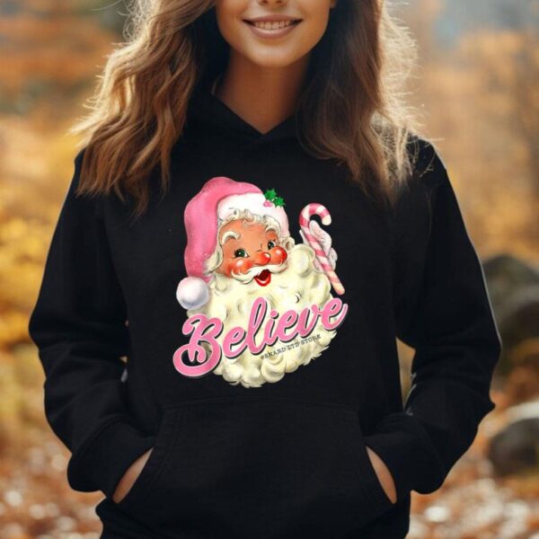 Groovy Vintage Pink Santa Claus Believe Christmas Women Kids Unisex Hoodie