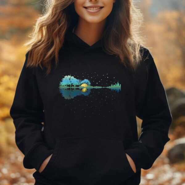 Guitar Lake Reflections Night Sky and Moon Guitar Unisex Hoodie