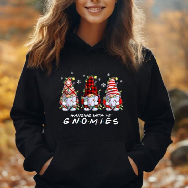 Hanging With My Gnomies Funny Christmas Light Gnome Plaid Unisex Hoodie