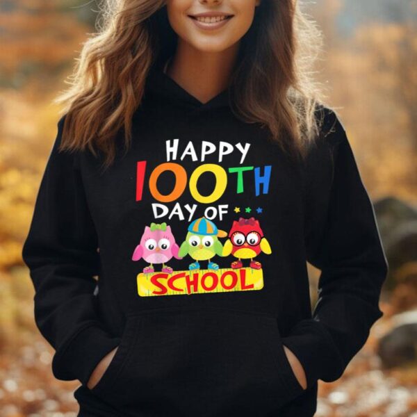 Happy 100th Day Of School Owl Kids 100 Days Teacher Unisex Hoodie