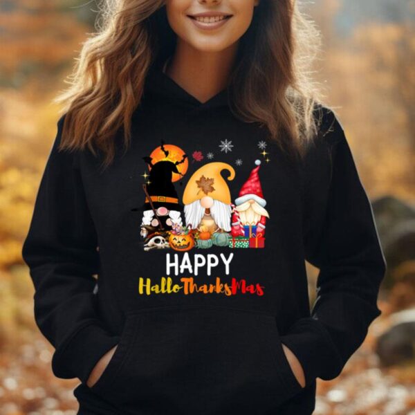 Happy Hallothanksmas Gnomes Halloween Thanksgiving Christmas Unisex Hoodie