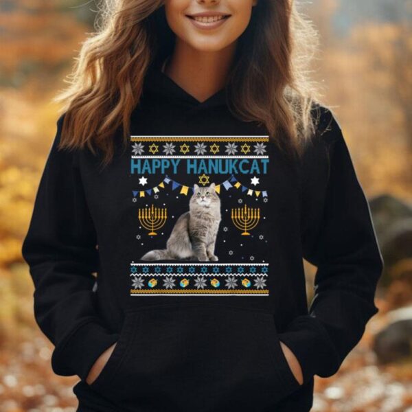 Happy Hanukcat Ugly Hanukkah Sweater Cat Chanukah Jewish Unisex Hoodie