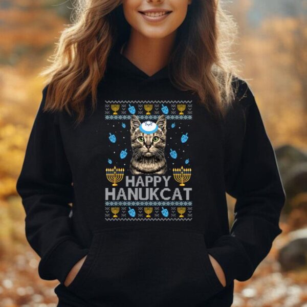 Happy Hanukcat Ugly Hanukkah Sweater Maine Coon Cat Jewish Unisex Hoodie