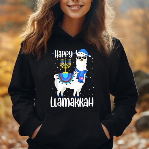 Happy Llamakkah Cute Jewish Llama Sunglasses Hanukkah Unisex Hoodie