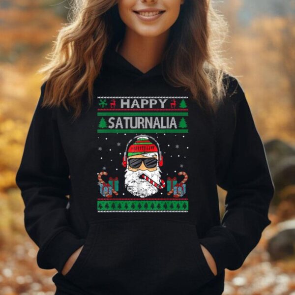 Happy Saturnalia Cool Santa Ugly Christmas Sweater Unisex Hoodie