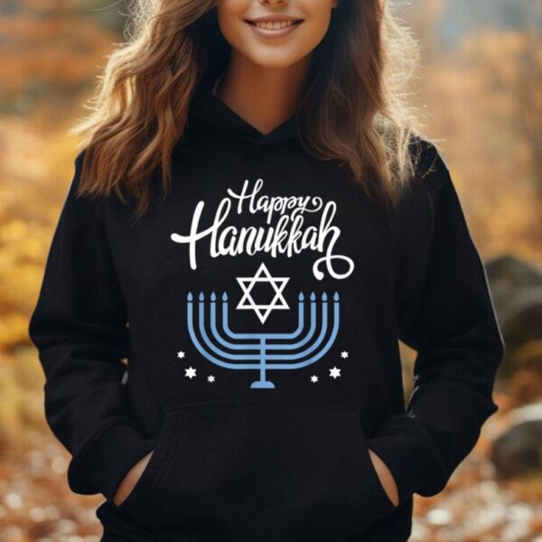 Happy hanukkah with menorah for jewish christmas holiday Unisex Hoodie