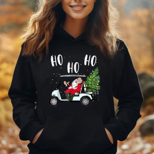 Ho Ho Ho Funny Santa On Golf Cart With Christmas Tree Unisex Hoodie