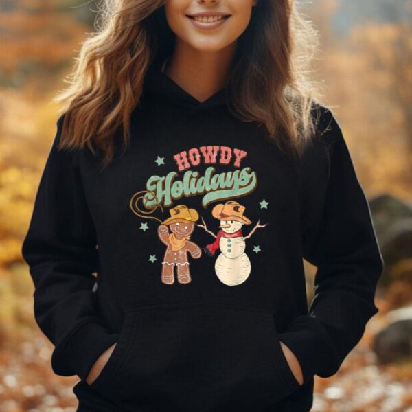 Howdy Holidays Gingerbread Snowman Retro Christmas Cowboy Unisex Hoodie