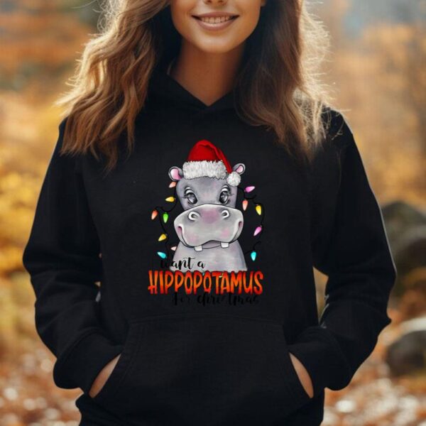 I Want A Hippopotamus For Christmas Santa Hippo Xmas Light Unisex Hoodie