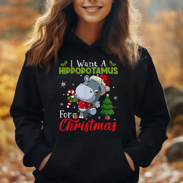 I Want A Hippopotamus For Christmas Shirt Hippo Candy Santa Unisex Hoodie