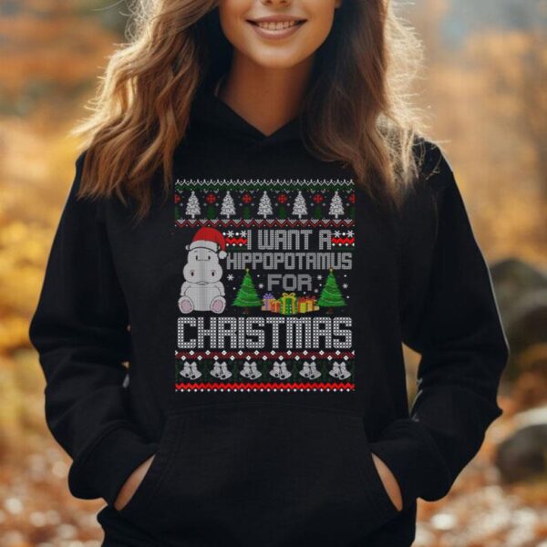 I Want A Hippopotamus For Christmas Xmas Hippo Ugly Sweater Unisex Hoodie