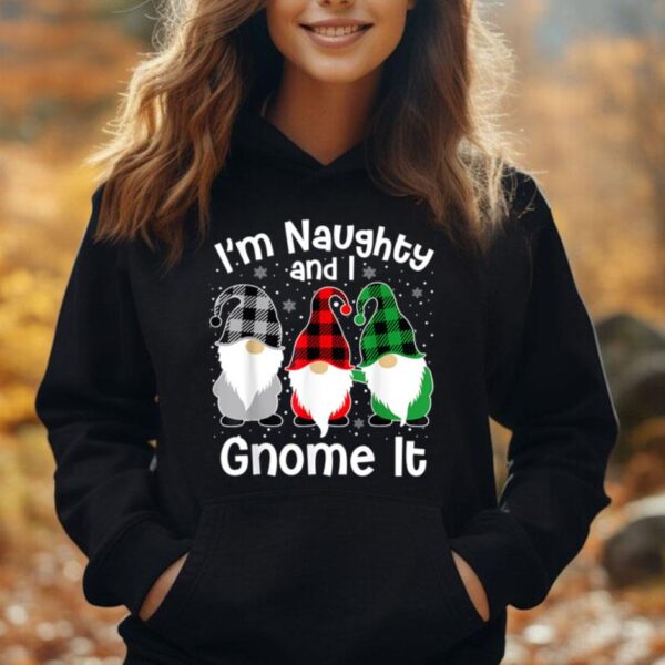 I'm Naughty and I Gnome It Christmas Buffalo Plaid Gnomes Unisex Hoodie