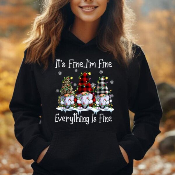 It's Fine I'm Fine Leopard Buffalo Plaid Gnome Lights Xmas Unisex Hoodie