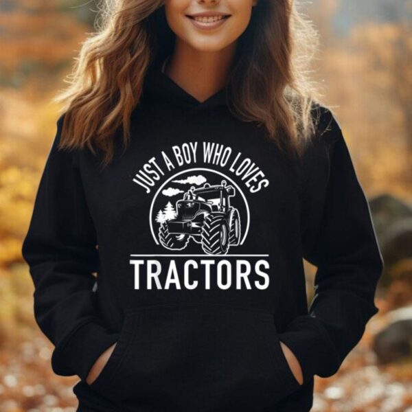 Just A Boy Who Loves Tractors Funny Tractor Farm Kids Unisex Hoodie