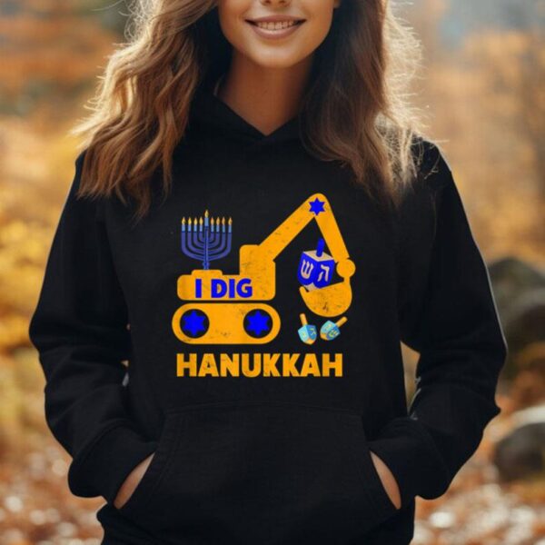 Kids I Dig Hanukkah Excavator Construction Toddler Menorah Unisex Hoodie