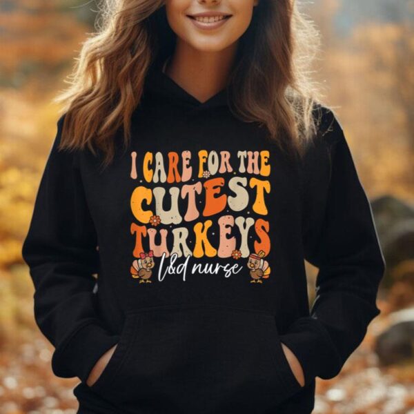 Labor and Delivery Nurse Turkeys Thanksgiving Groovy Nurse Unisex Hoodie