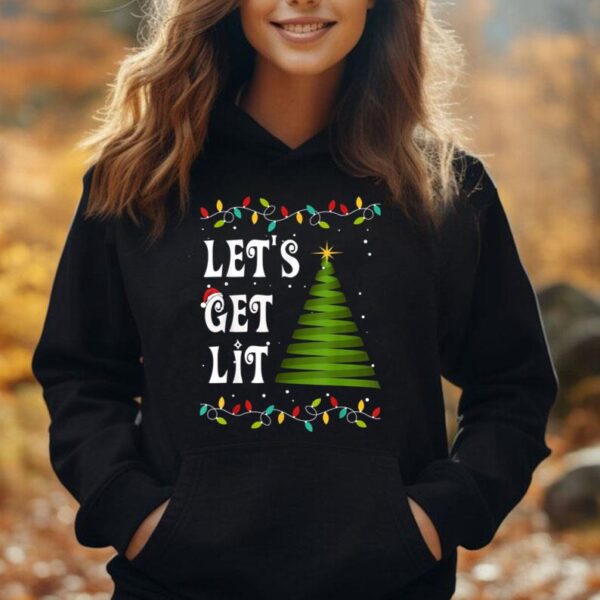 Let's Get Lit Christmas Tree Lights Santa Hat Family Pajamas Unisex Hoodie