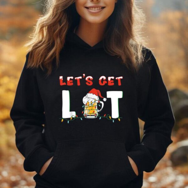 Let's Get Lit Drinking Beer Santa Hat Christmas Lights Unisex Hoodie