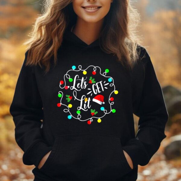 Let's Get Lit Funny Christmas Drinking Lights Santa Matching Unisex Hoodie