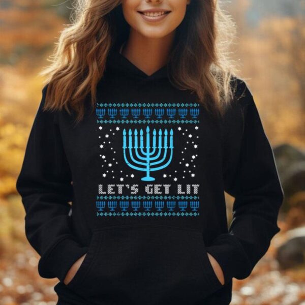 Lets Get Lit Ugly Hanukkah Menorah Chanukah Jew Men Women Unisex Hoodie