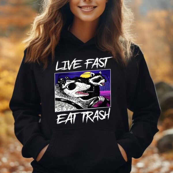 Live Fast Eat Trash Panda Raccoon Opossum Enthusiasts Unisex Hoodie