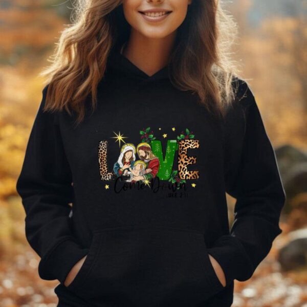 Love Came Down Christian Nativity Scene in Christmas Leopard Unisex Hoodie