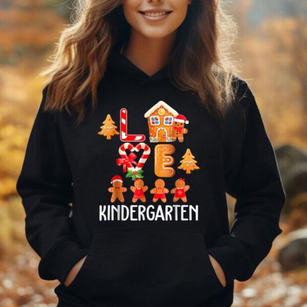 Love Kindergarten Gingerbread Christmas Candy Cane Teacher Unisex Hoodie