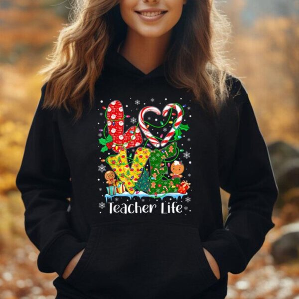 Love Teacher Xmas Candy Cane Gingerbread Christmas Pajamas Unisex Hoodie