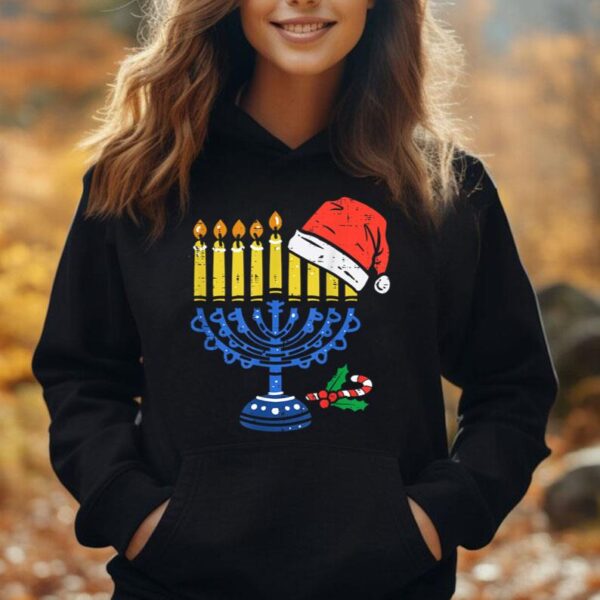 Menorah Santa Hat Chanukah Hanukkah Jewish Christmas Pajama Unisex Hoodie